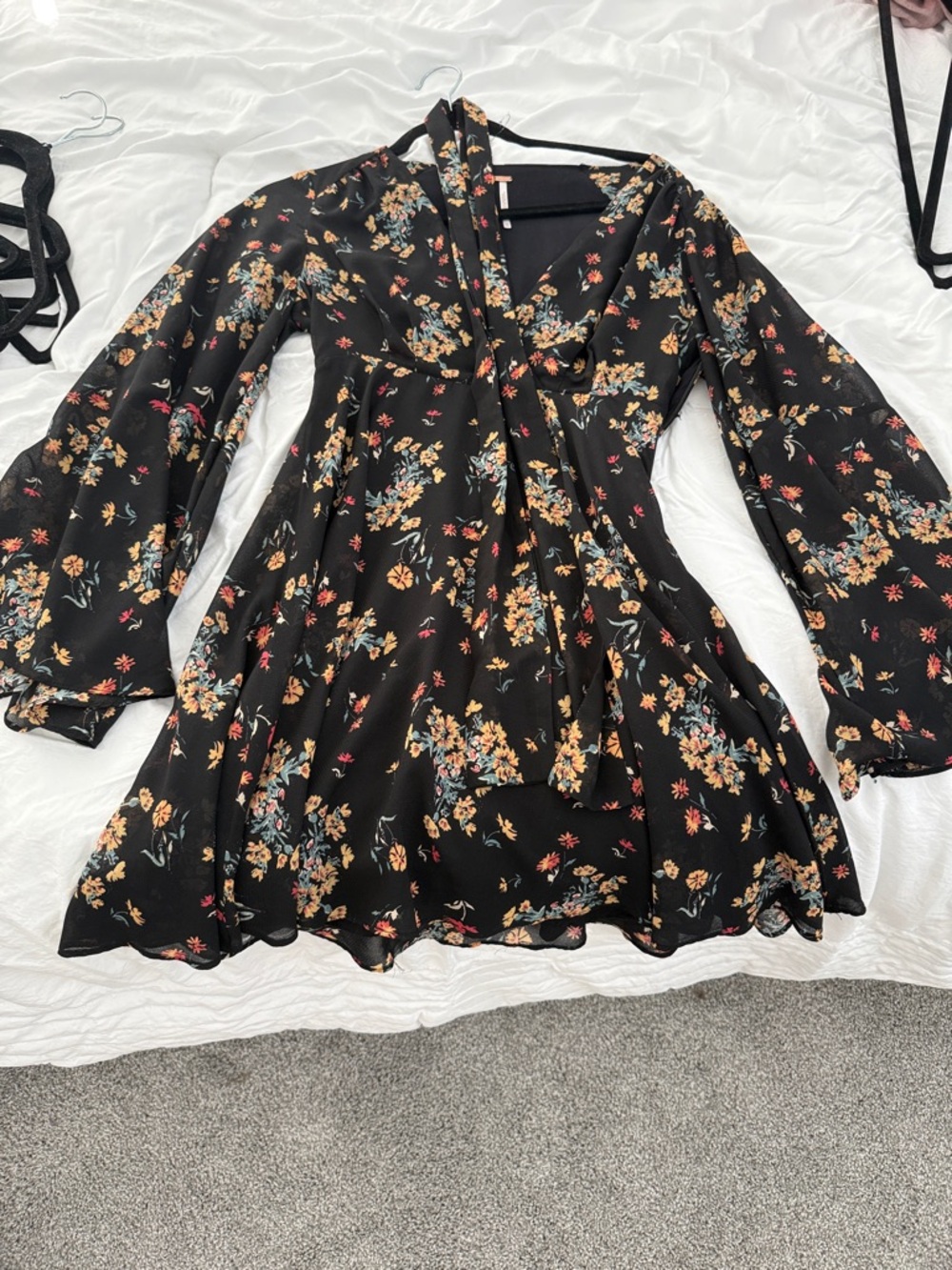 Nordstrom Black Floral Long-Sleeve Mini Dress